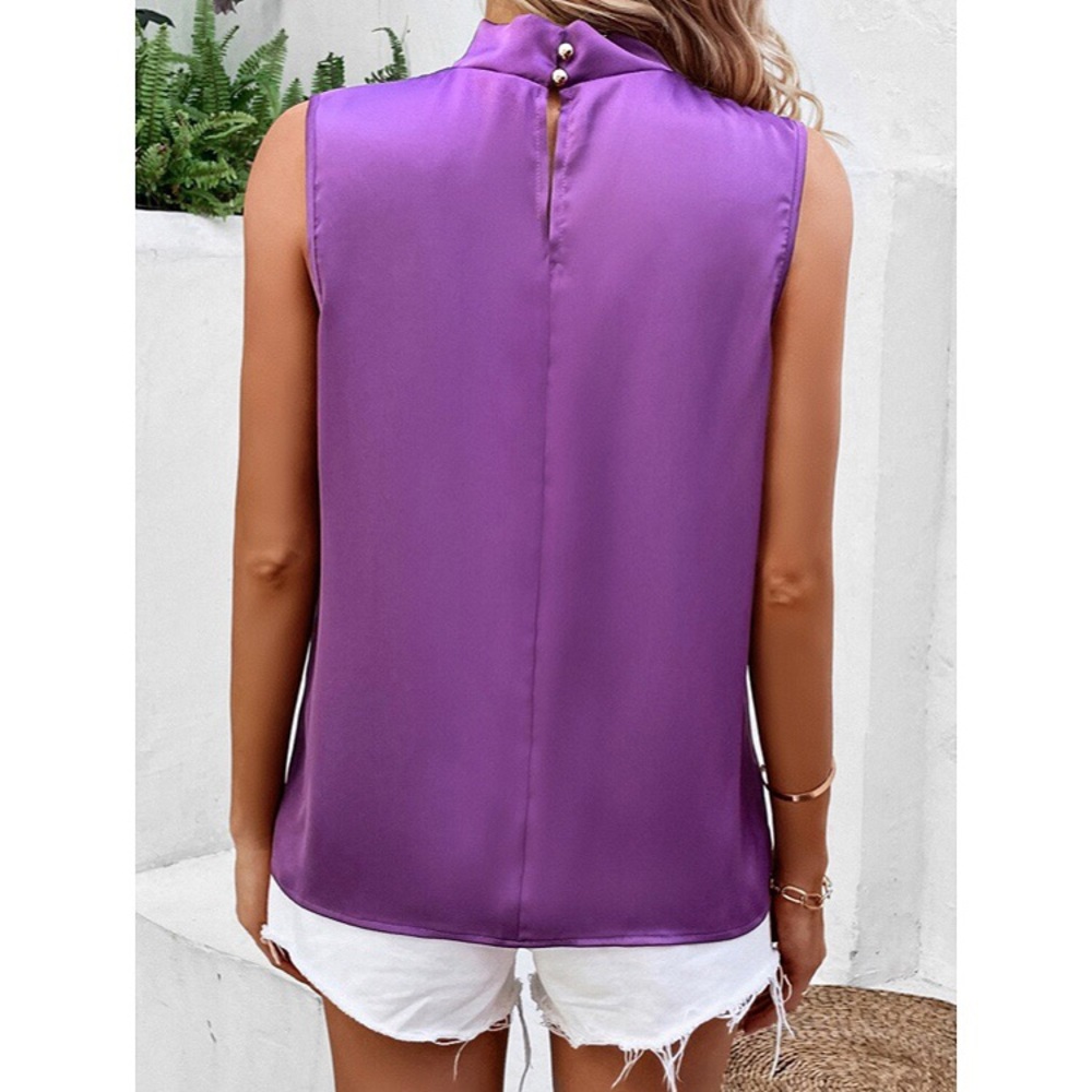 💜 ELEGANT PURPLE SATIN LOOSE FIT SLEEVELESS TOP! - Picture 3 of 6